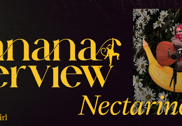 Banana Interview with Nectarine Girl: blue, purple and soft pink music illuminating clouds in a snowstorm.